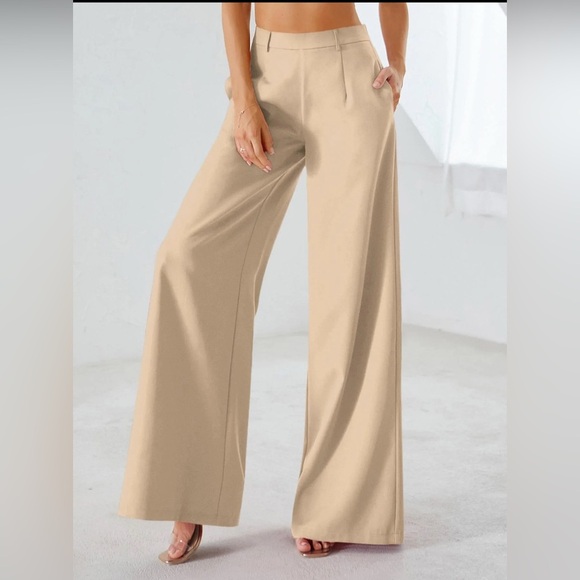 Elegant medium Tan/cream Wide-Leg Women's Pants - Picture 1 of 11